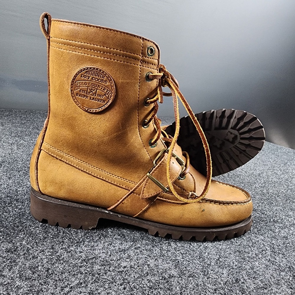 VTG Polo Country Ralph Lauren Ranger Boots Womens 9B Tan Leather Buckle Vibram